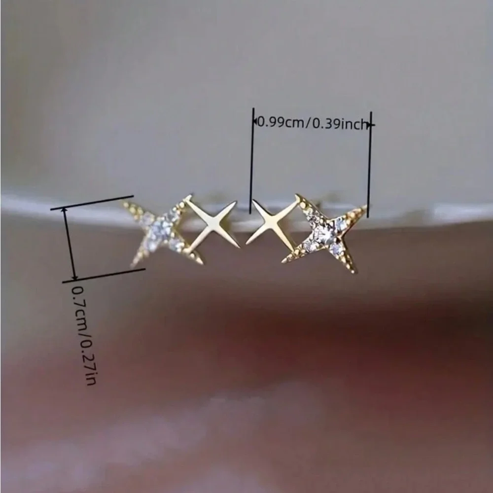 Gold Plated Stainless Steel Star Rhinestone Stud Earrings